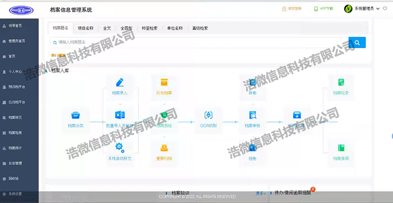 浩微科技九江市公共交通集团公司档案管理系统项目首页界面图